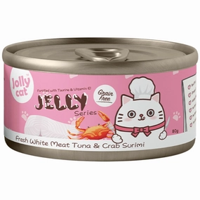 Jollycat Fresh White Meat Tuna & Crab Surimi In Jelly Grain-Free Canned Cat Food 80g cat food cans soft cat food high protein cat food natural cat food senior cat food