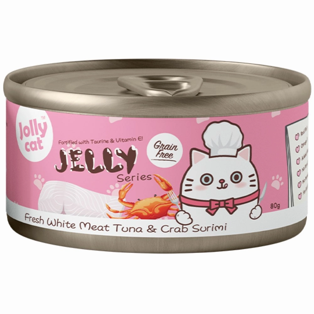 Jollycat Fresh White Meat Tuna & Crab Surimi In Jelly Grain-Free Canned Cat Food 80g cat food cans soft cat food high protein cat food natural cat food senior cat food