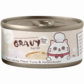 Jollycat Fresh White Meat Tuna & Katsuobushi In Gravy Grain-Free Canned Cat Food 80g cat snacks catnip treats healthy cat food cat reward treats low calorie cat food