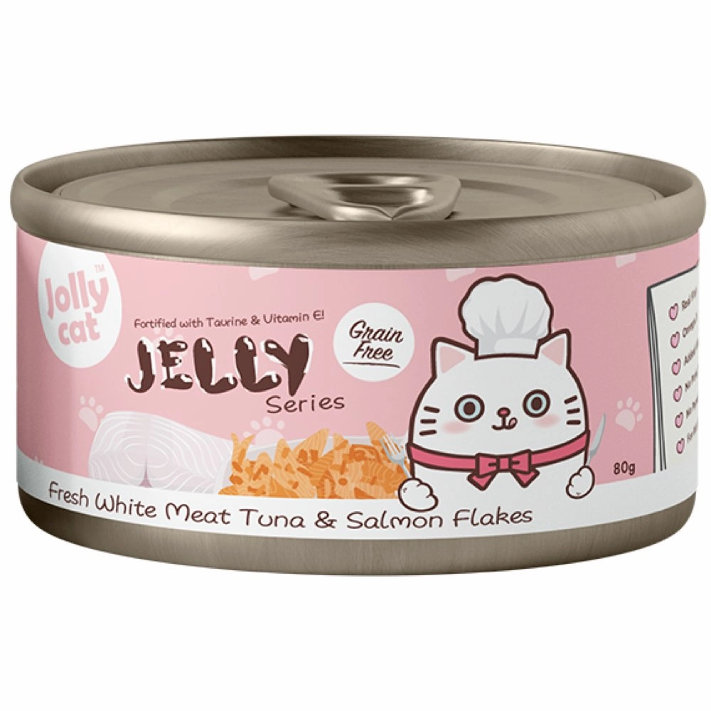 Jollycat Fresh White Meat Tuna & Salmon Flakes In Jelly Grain-Free Canned Cat Food 80g cat food cans soft cat food high protein cat food natural cat food senior cat food