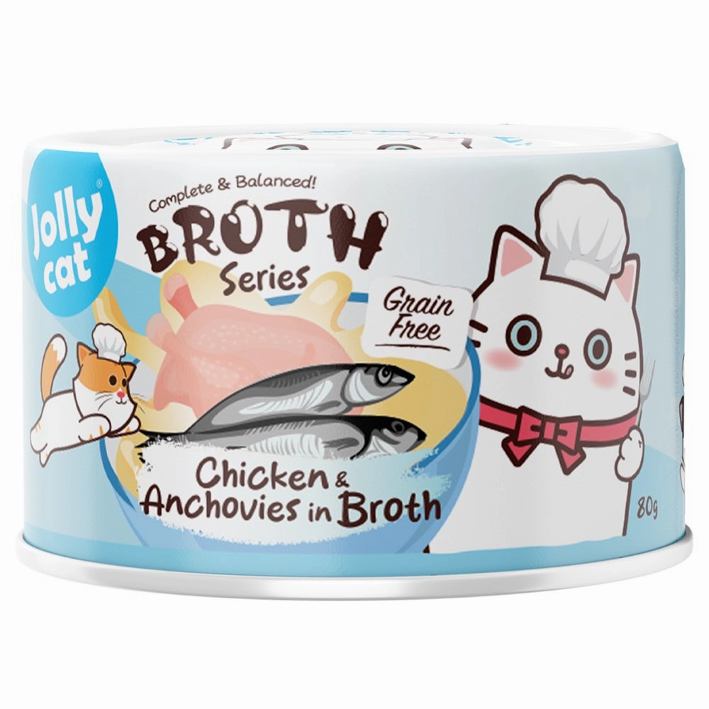 Jollycat Pure Chicken & Anchovies In Broth Grain-Free Canned Cat Food 80g cat food cans soft cat food high protein cat food natural cat food senior cat food