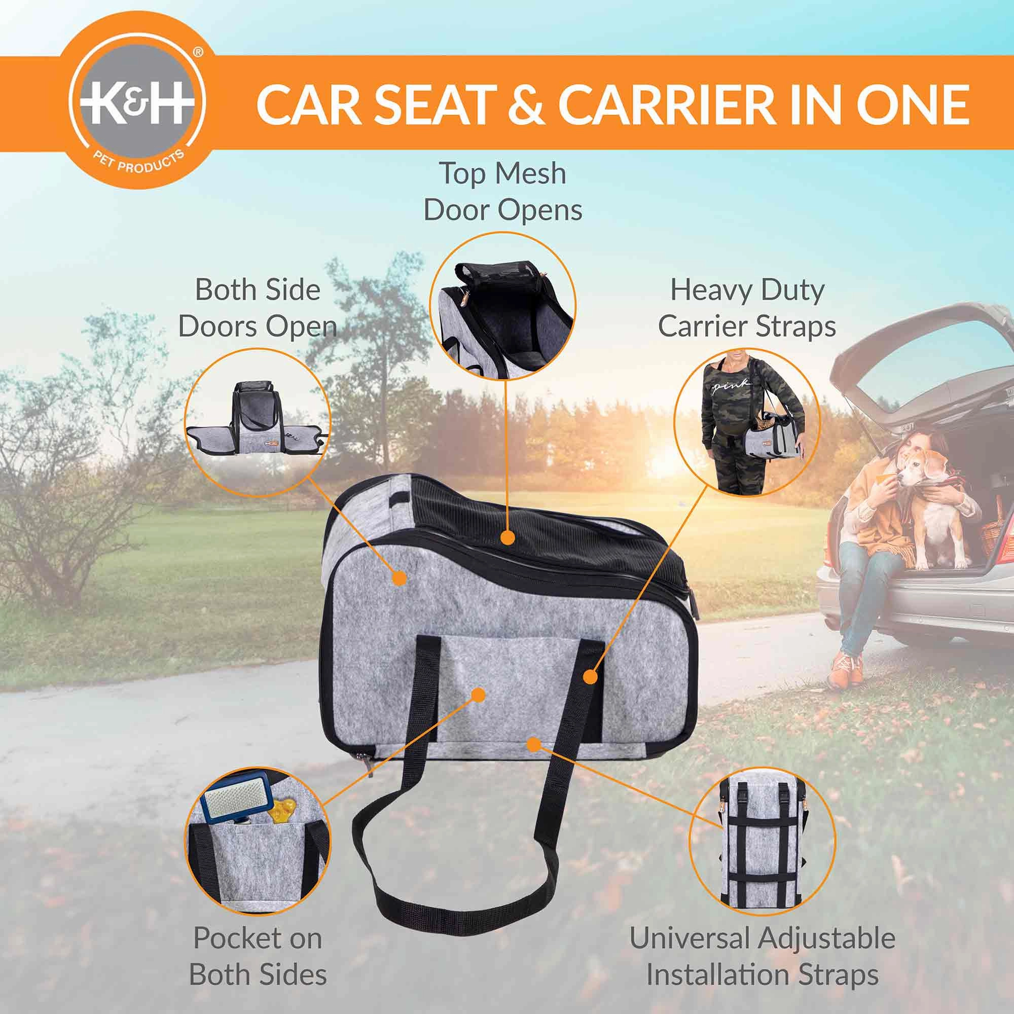 K&H Pet Products - Portable Pet Console Booster Dog Car Seat, Light Gray