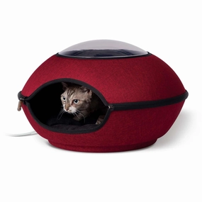 K&H Pet Products Thermo Lookout Pod Heated Cat Bed, Classy Red, 22" cat scratchers cat towers cat window perch cat heating pad cat calming spray