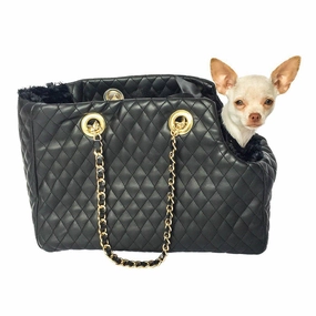 Kate Quilted Dog Carrier Black dog bowtie leather collar dog charm dog party wear dog scarf set