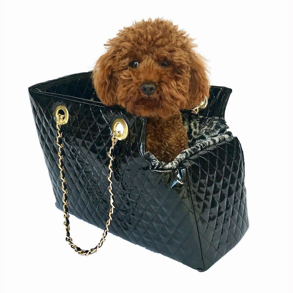 Kate Quilted Dog Carrier Black Patent