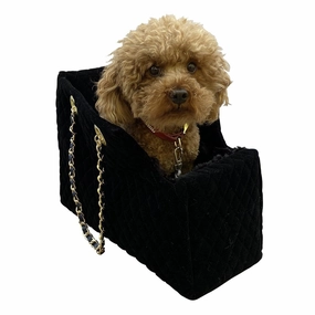 Kate Quilted Dog Carrier Black Velvet dog bowtie leather collar dog charm dog party wear dog scarf set