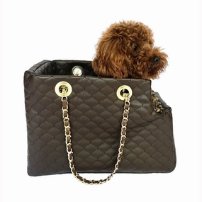 Kate Quilted Dog Carrier Chocolate dog bowtie leather collar dog charm dog party wear dog scarf set