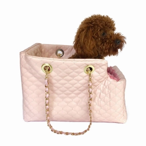 Kate Quilted Dog Carrier Pearl Pink dog bowtie leather collar dog charm dog party wear dog scarf set