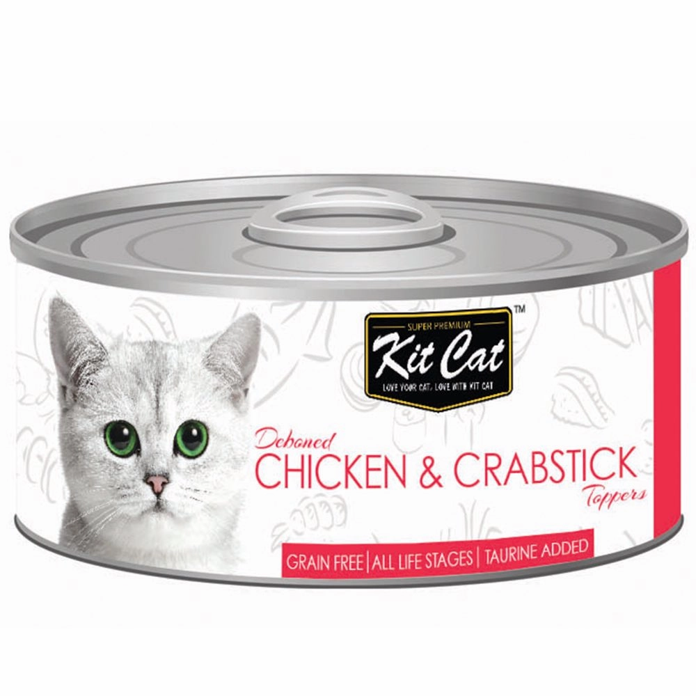 Kit Cat Deboned Chicken & Crabstick Toppers Grain-Free Canned Cat Food 80g cat food cans soft cat food high protein cat food natural cat food senior cat food