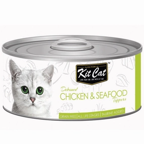 Kit Cat Deboned Chicken & Seafood Toppers Grain-Free Canned Cat Food 80g cat food cans soft cat food high protein cat food natural cat food senior cat food