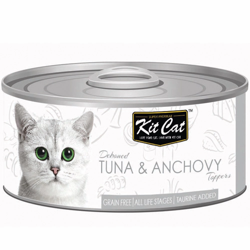 Kit Cat Deboned Tuna & Anchovy Toppers Grain-Free Canned Cat Food 80g cat food cans soft cat food high protein cat food natural cat food senior cat food