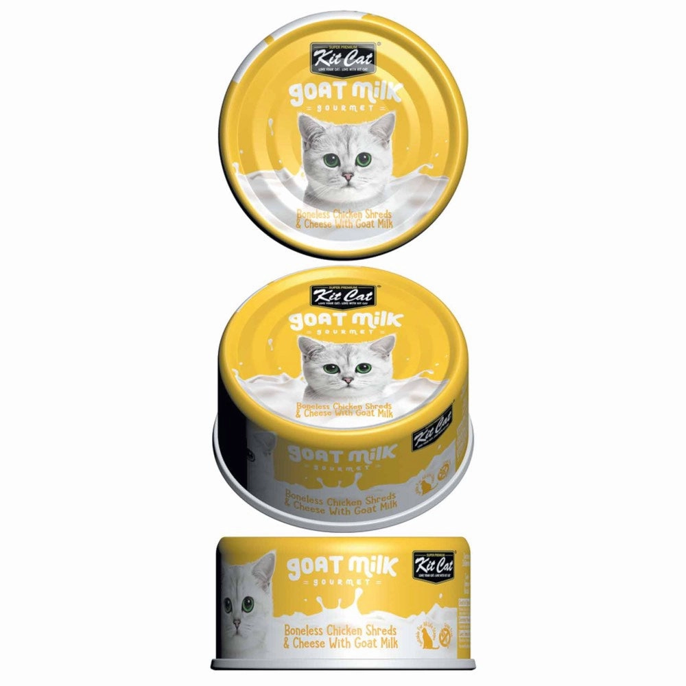 Kit Cat Goat Milk Gourmet Boneless Chicken Shreds & Cheese Grain-Free Canned Cat Food 70g