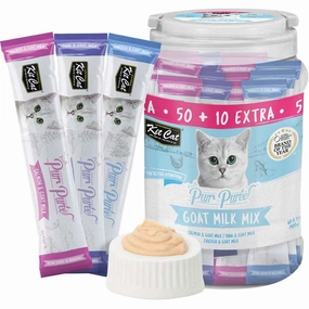 Kit Cat Purr Puree Goat Milk Mix Assorted Grain-Free Liquid Cat Treats 60 Sticks natural cat food soft cat treats freeze dried cat food organic cat treats indoor cat food