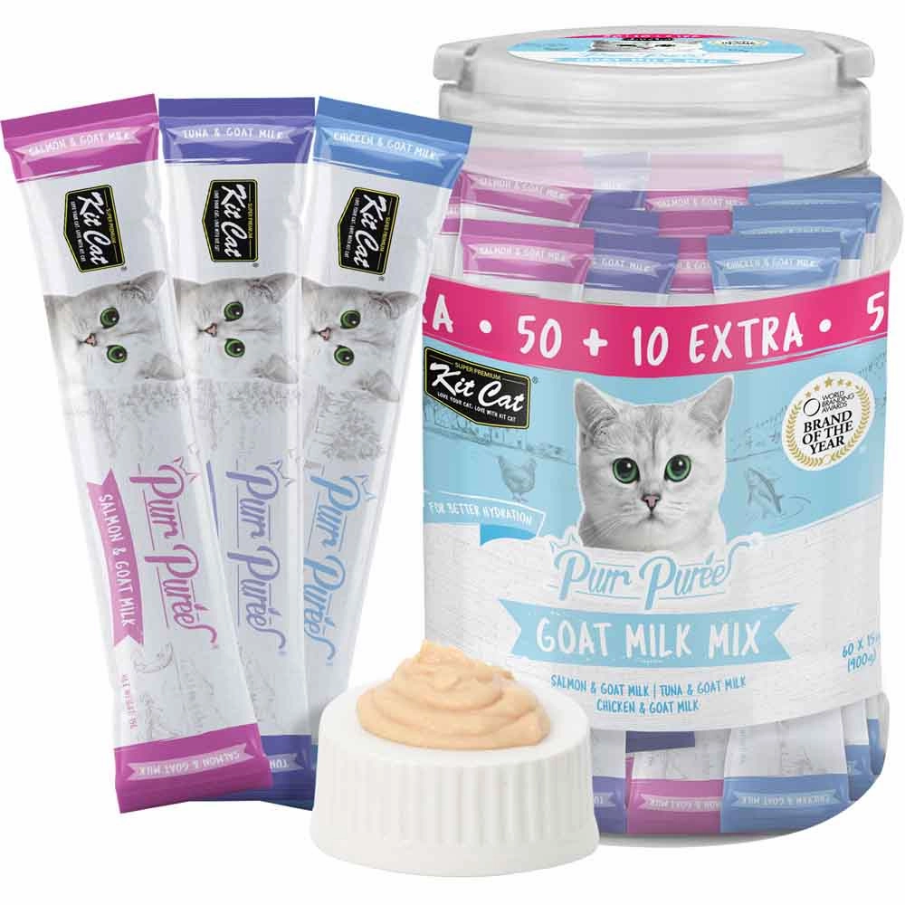 Kit Cat Purr Puree Goat Milk Mix Assorted Grain-Free Liquid Cat Treats 60 Sticks natural cat food soft cat treats freeze dried cat food organic cat treats indoor cat food
