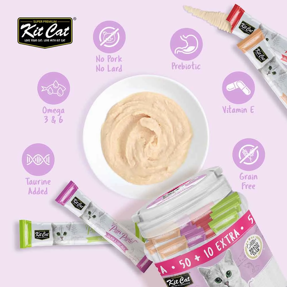 Kit Cat Purr Puree Salmon Mix Assorted Grain-Free Liquid Cat Treats 60 Sticks