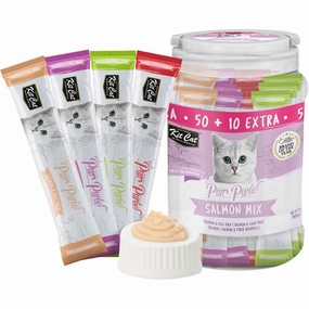 Kit Cat Purr Puree Salmon Mix Assorted Grain-Free Liquid Cat Treats 60 Sticks cat snacks catnip treats healthy cat food cat reward treats low calorie cat food