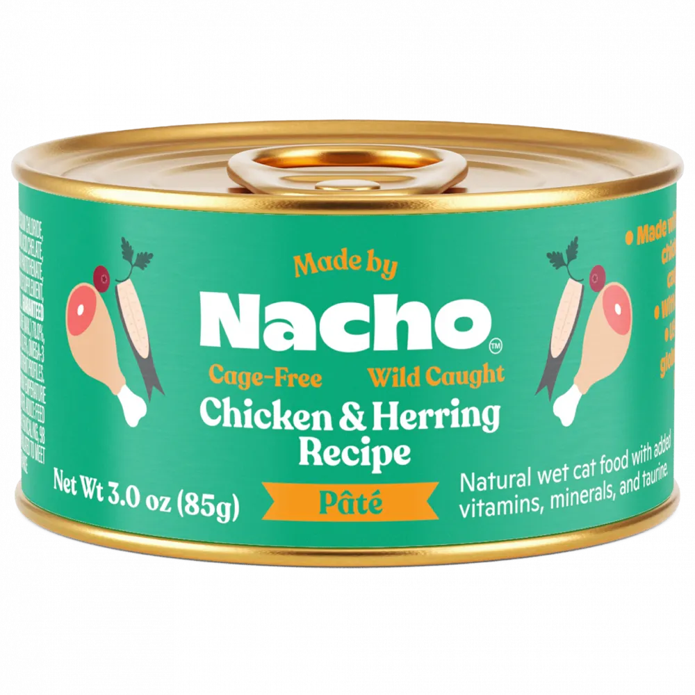 Made By Nacho Cage-Free Chicken & Wild Caught Herring Recipe Pate cat calming diffuser cat stress relief anxiety cat treats cat relaxing spray pet mood aid