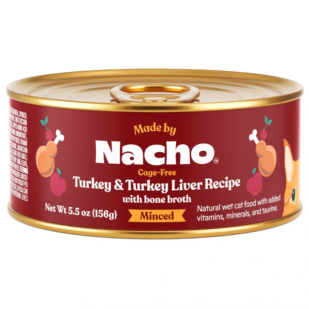 Made By Nacho Cage-Free Turkey & Turkey Liver Minced Recipe With Bone Broth cat calming diffuser cat stress relief anxiety cat treats cat relaxing spray pet mood aid