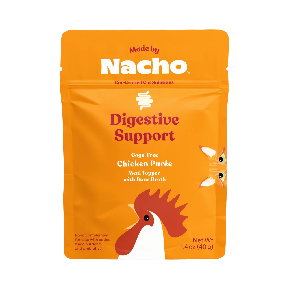 Made By Nacho Digestive Support Cage-Free Chicken Puree Meal Topper With Bone Broth cat calming diffuser cat stress relief anxiety cat treats cat relaxing spray pet mood aid