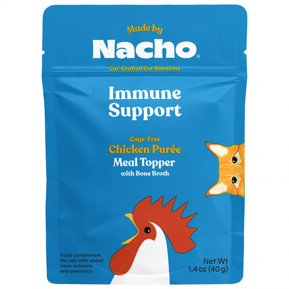 Made By Nacho Immunity Support Cage-Free Chicken Puree Meal Topper With Bone Broth cat calming diffuser cat stress relief anxiety cat treats cat relaxing spray pet mood aid