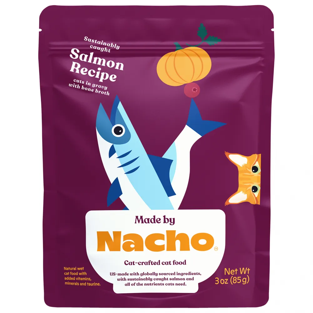 Made By Nacho Sustainably Caught Salmon Recipe Cuts In Gravy With Bone Broth cat calming diffuser cat stress relief anxiety cat treats cat relaxing spray pet mood aid