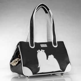 Majestic Maltese Rescue Me Tote Faux Leather Dog Carrier Black dog bowtie leather collar dog charm dog party wear dog scarf set