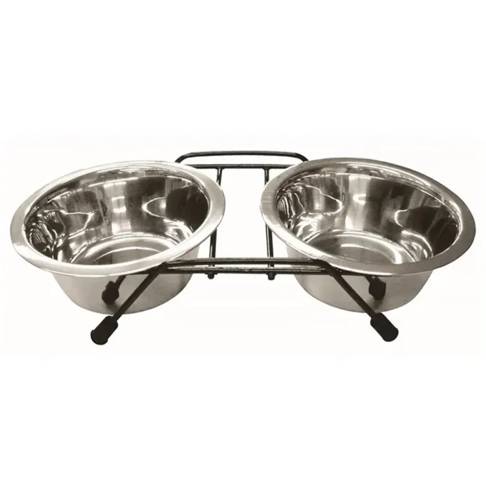 Marukan Stainless Steel Double Feeder For Dogs & Cats 246g dog bones rawhide chew sticks dog jerky bacon bone