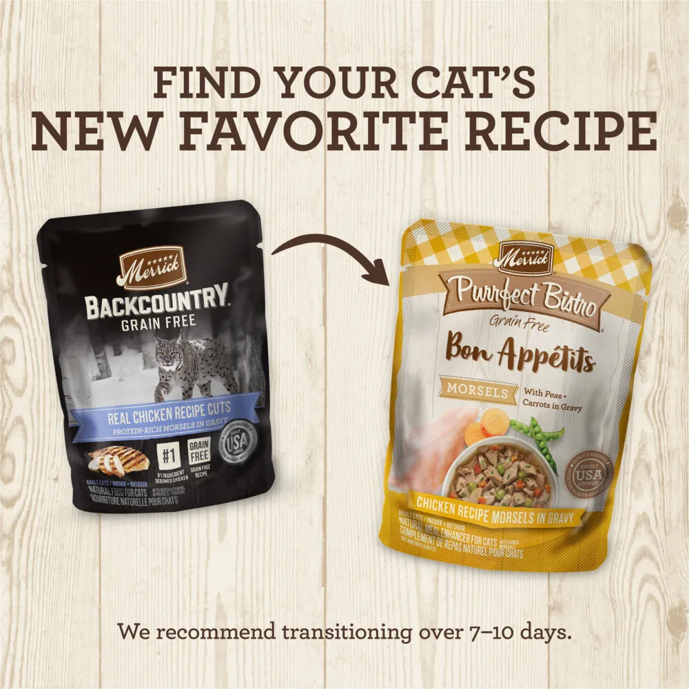 Merrick Backcountry Grain Free Gluten Free Premium High Protein Wet Cat Food, Chicken Recipe Cuts With Gravy