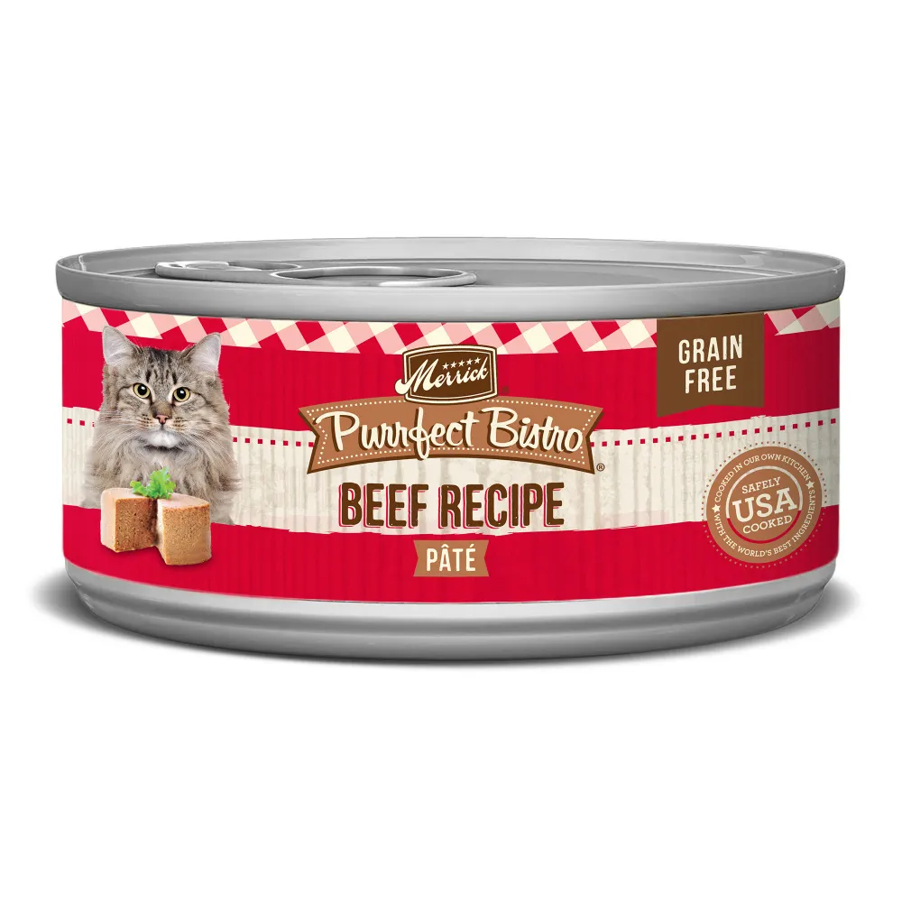 Merrick Purrfect Bistro Grain Free Premium Soft Canned Pate Adult Wet Cat Food, High Protein Beef Recipe cat calming diffuser cat stress relief anxiety cat treats cat relaxing spray pet mood aid