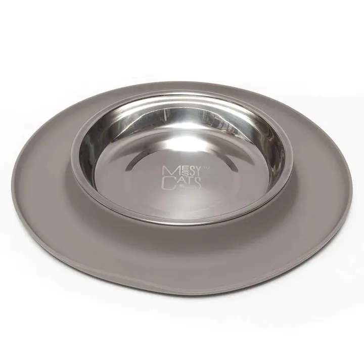 Messy Cats Single Silicone Feeder with Stainless Bowl - Medium 1.75 Cup Bowl - Grey cat toys interactive cat toys cat teaser wand cat balls cat laser pointer