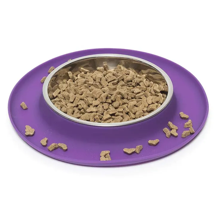 Messy Cats Single Silicone Feeder with Stainless Bowl - Medium 1.75 Cup Bowl - Purple cat toys interactive cat toys cat teaser wand cat balls cat laser pointer