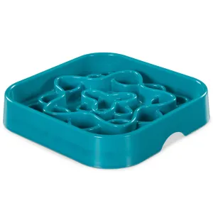 Messy Mutts & Cats Interactive Square Slow Feeder Bowl For Cats & Dogs (Blue) dog bones rawhide chew sticks dog jerky bacon bone