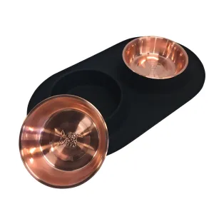 Messy Mutts Double Silicone Feeder with Copper Bowl - Large 3 Cup Bowl - Black dog pain relief hip joint supplement senior dog care pet arthritis aid dog skin supplement