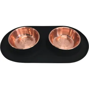 Messy Mutts Double Silicone Feeder with Copper Bowl - Medium 1.5 Cup Bowl - Black dog pain relief hip joint supplement senior dog care pet arthritis aid dog skin supplement
