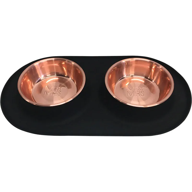Messy Mutts Double Silicone Feeder with Copper Bowl - Medium 1.5 Cup Bowl - Black dog pain relief hip joint supplement senior dog care pet arthritis aid dog skin supplement