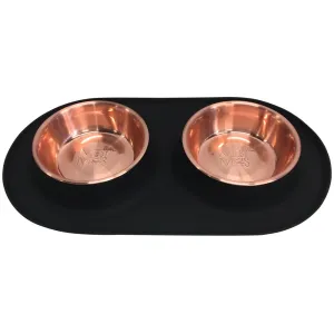 Messy Mutts Double Silicone Feeder With Copper Colored Stainless Steel Dog Bowls (Black) dog bones rawhide chew sticks dog jerky bacon bone