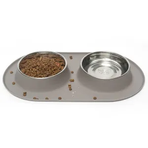 Messy Mutts Double Silicone Feeder with Stainless Bowl - Large 3 Cup Bowl - Grey dog pain relief hip joint supplement senior dog care pet arthritis aid dog skin supplement
