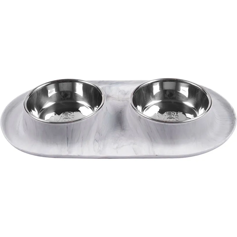 Messy Mutts Double Silicone Feeder with Stainless Bowl - Large 3 Cup Bowl - Marble dog pain relief hip joint supplement senior dog care pet arthritis aid dog skin supplement