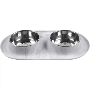 Messy Mutts Double Silicone Feeder with Stainless Bowl - Large 3 Cup Bowl - Marble dog pain relief hip joint supplement senior dog care pet arthritis aid dog skin supplement