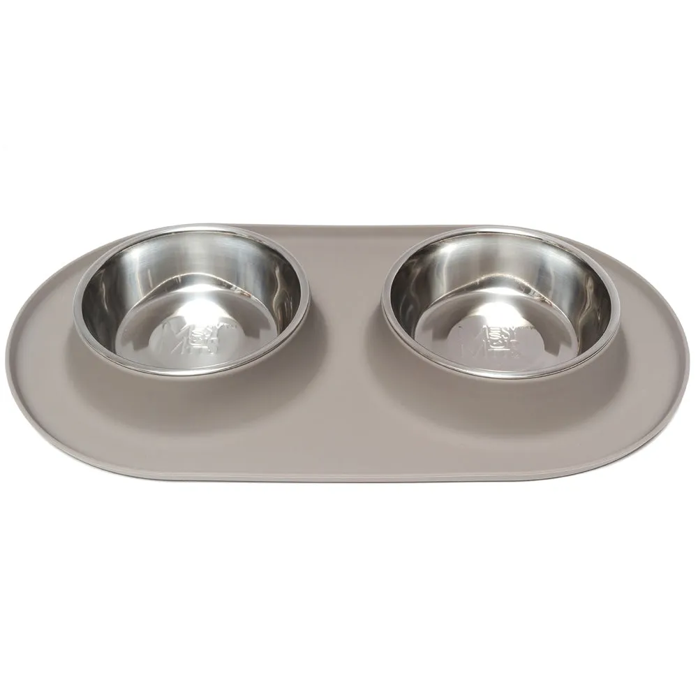 Messy Mutts Double Silicone Feeder With Stainless Steel Dog Bowls (Grey) dog bones rawhide chew sticks dog jerky bacon bone