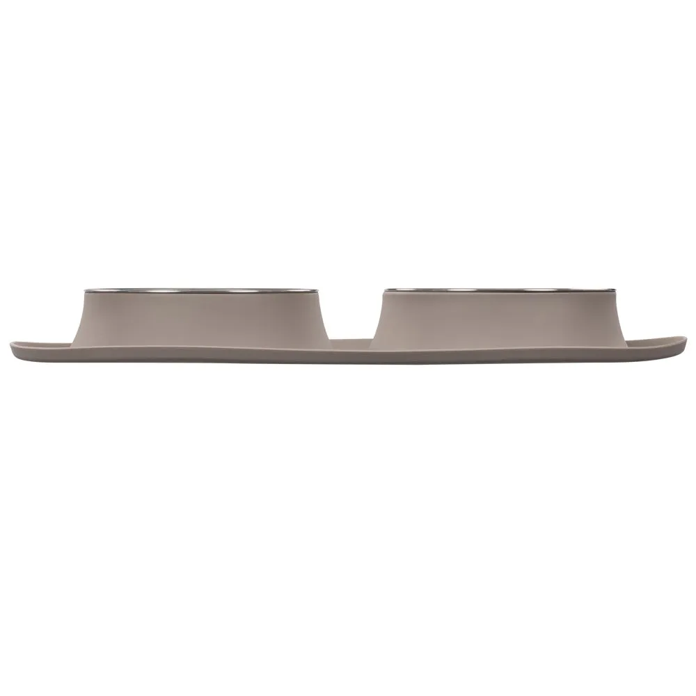 Messy Mutts Double Silicone Feeder With Stainless Steel Dog Bowls (Grey)