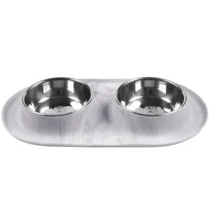 Messy Mutts Double Silicone Feeder With Stainless Steel Dog Bowls (Marble) dog bones rawhide chew sticks dog jerky bacon bone