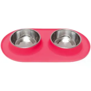 Messy Mutts Double Silicone Feeder With Stainless Steel Dog Bowls (Watermelon) dog bones rawhide chew sticks dog jerky bacon bone