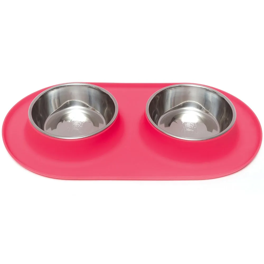 Messy Mutts Double Silicone Feeder With Stainless Steel Dog Bowls (Watermelon) dog bones rawhide chew sticks dog jerky bacon bone