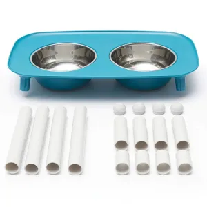 Messy Mutts Elevated Double Feeder with Stainless Bowls - Adjustable Height 3" to 10", 5 Cups Per Bowl - Blue dog pain relief hip joint supplement senior dog care pet arthritis aid dog skin supplement