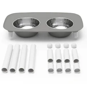 Messy Mutts Elevated Double Feeder with Stainless Bowls - Adjustable Height 3" to 10", 5 Cups Per Bowl - Grey dog pain relief hip joint supplement senior dog care pet arthritis aid dog skin supplement