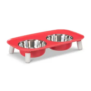 Messy Mutts Elevated Double Feeder with Stainless Bowls - Adjustable Height 3" to 10", 5 Cups Per Bowl - Red dog pain relief hip joint supplement senior dog care pet arthritis aid dog skin supplement