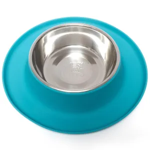 Messy Mutts Single Silicone Feeder With Stainless Steel Dog Bowl (Blue) dog bones rawhide chew sticks dog jerky bacon bone