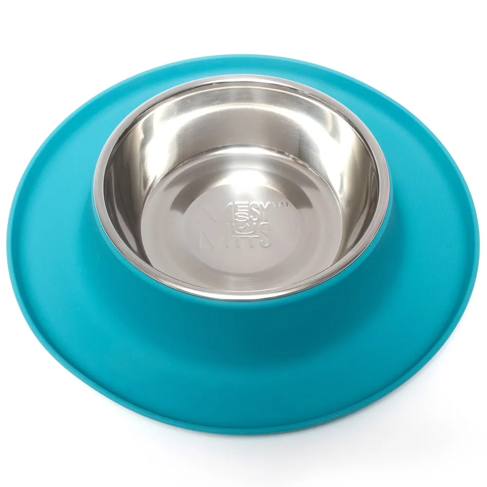 Messy Mutts Single Silicone Feeder With Stainless Steel Dog Bowl (Blue) dog bones rawhide chew sticks dog jerky bacon bone