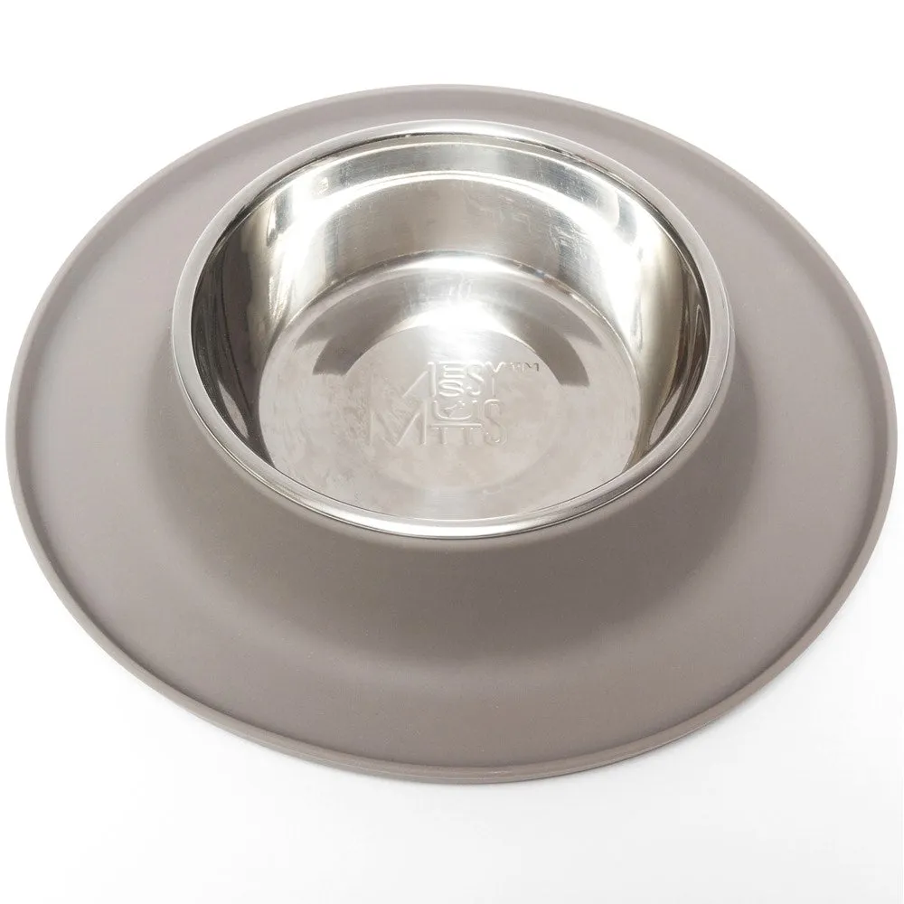 Messy Mutts Single Silicone Feeder With Stainless Steel Dog Bowl (Grey) dog bones rawhide chew sticks dog jerky bacon bone